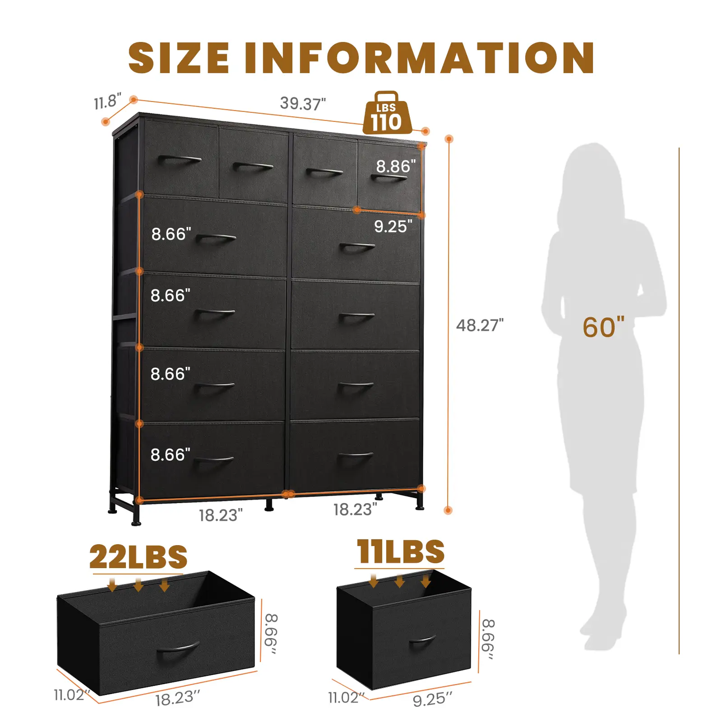 12-Drawer Fabric Dresser with Wood Top & Metal Frame