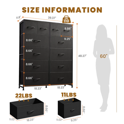 12-Drawer Fabric Dresser with Wood Top & Metal Frame