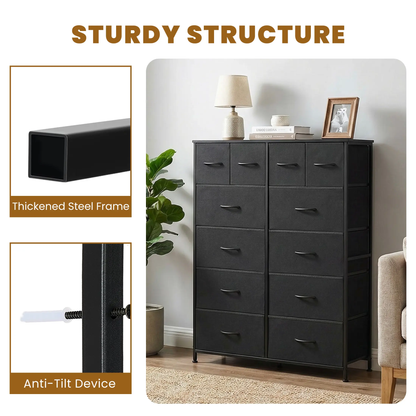 12-Drawer Fabric Dresser with Wood Top & Metal Frame