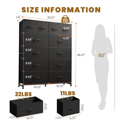 12-Drawer Fabric Dresser with Wood Top & Metal Frame