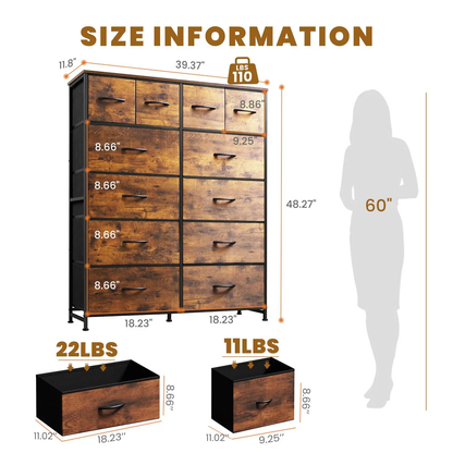 12-Drawer Fabric Dresser with Wood Top & Metal Frame