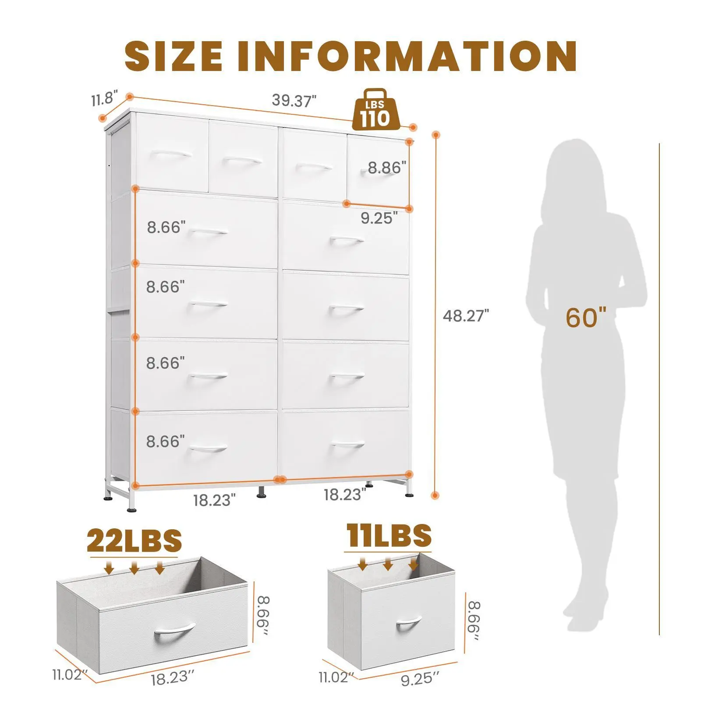 12-Drawer Fabric Dresser with Wood Top & Metal Frame