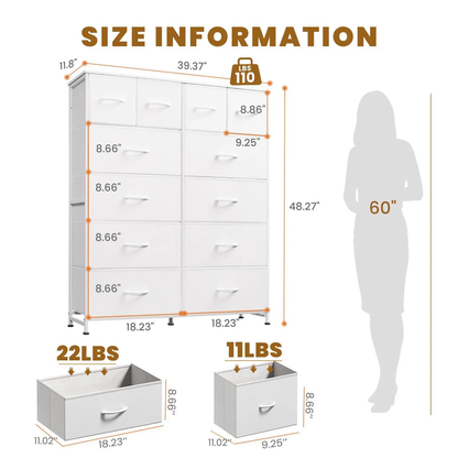 12-Drawer Fabric Dresser with Wood Top & Metal Frame